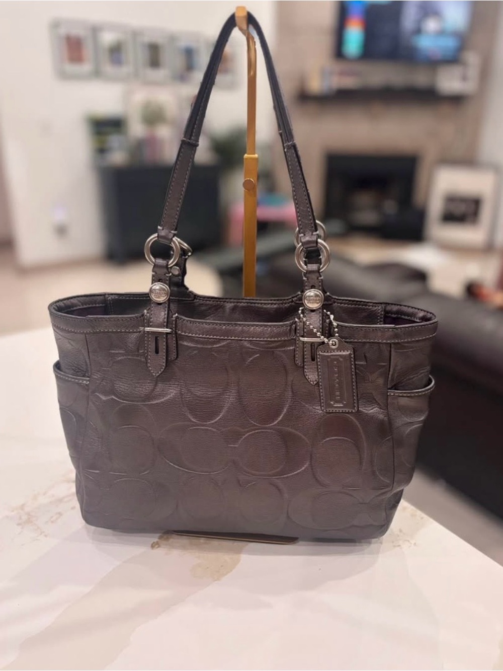 Coach Brown Signature Leather Shoulder Tote